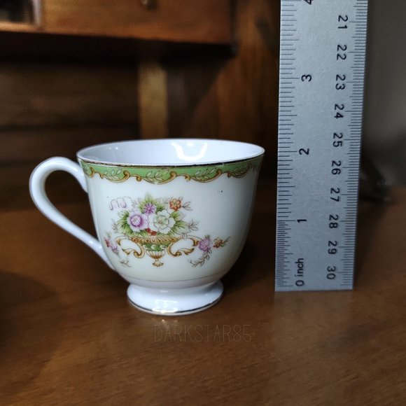 Vintage Cherry China Occupied Japan Floral Demitasse Teacup and Saucer - Picture 9 of 11